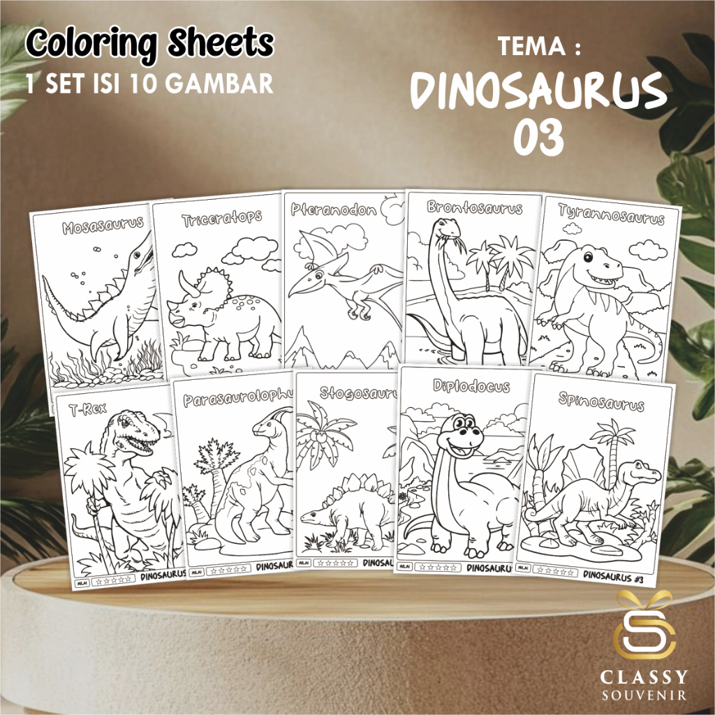 

LEMBAR GAMBAR MEWARNAI ANIMASI ANAK - KERTAS MEWARNAI ANAK 1 SET ISI 10 LEMBAR GAMBAR - COLORING SHEETS FOR KIDS- DINOSAURUS 03