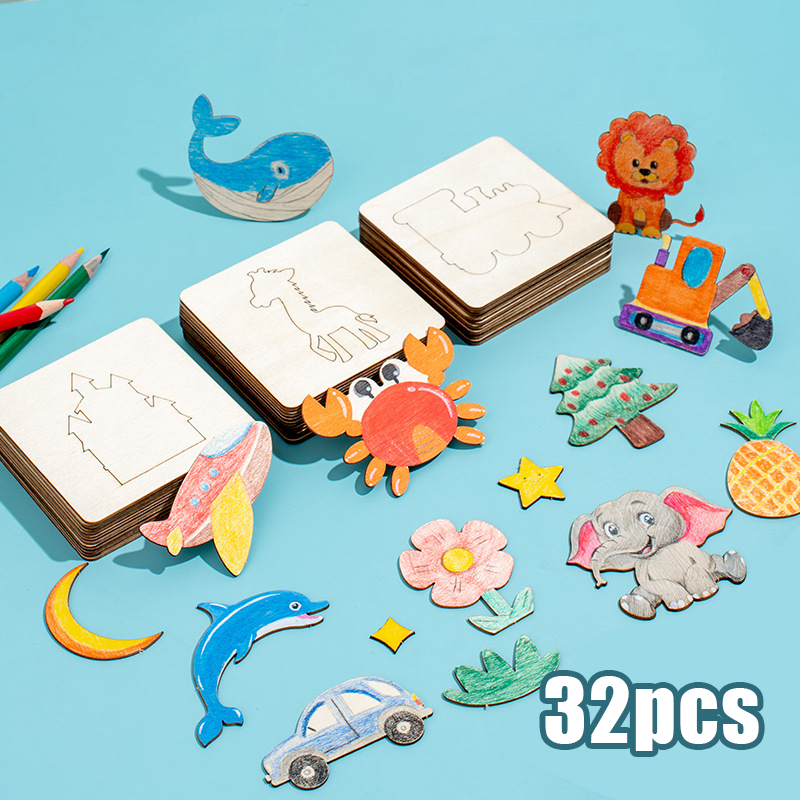

32pcs Templat Lukisan Kids Drawing Stencils Diy Painting Stencils Educational Montessori Wooden Painting Templates