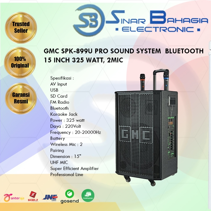 GMC SPK-899U PRO SOUND SYSTEM BLUETOOTH 15 INCH 325 WATT, 2MIC (NEW)
