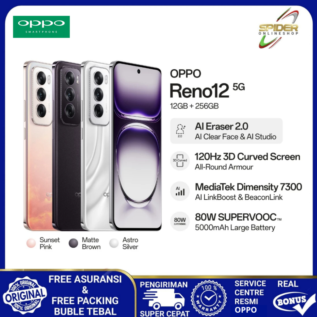 HP OPPO RENO 12 5G RAM 12/256GB GARANSI RESMI INDONESIA