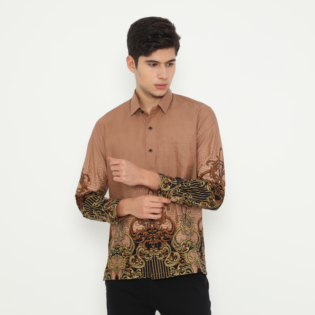 LUIGI RICCIO Kemeja Batik Pria Katun Premium Regular Size Fashion Formal New Brown Series