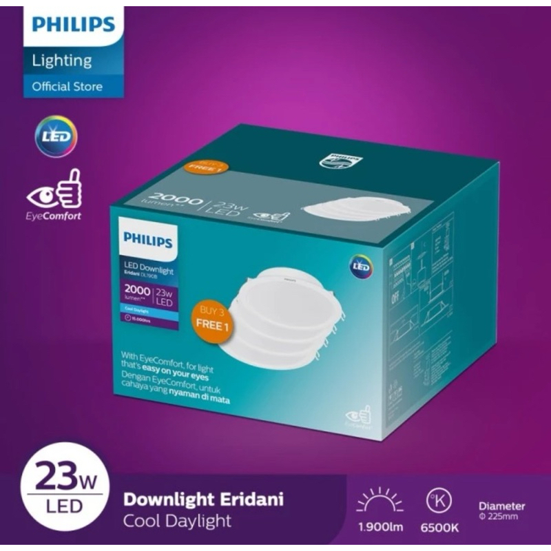 Lampu Philips Downlight Multipack Eridani LED18 D200 23W Watt 65K Putih