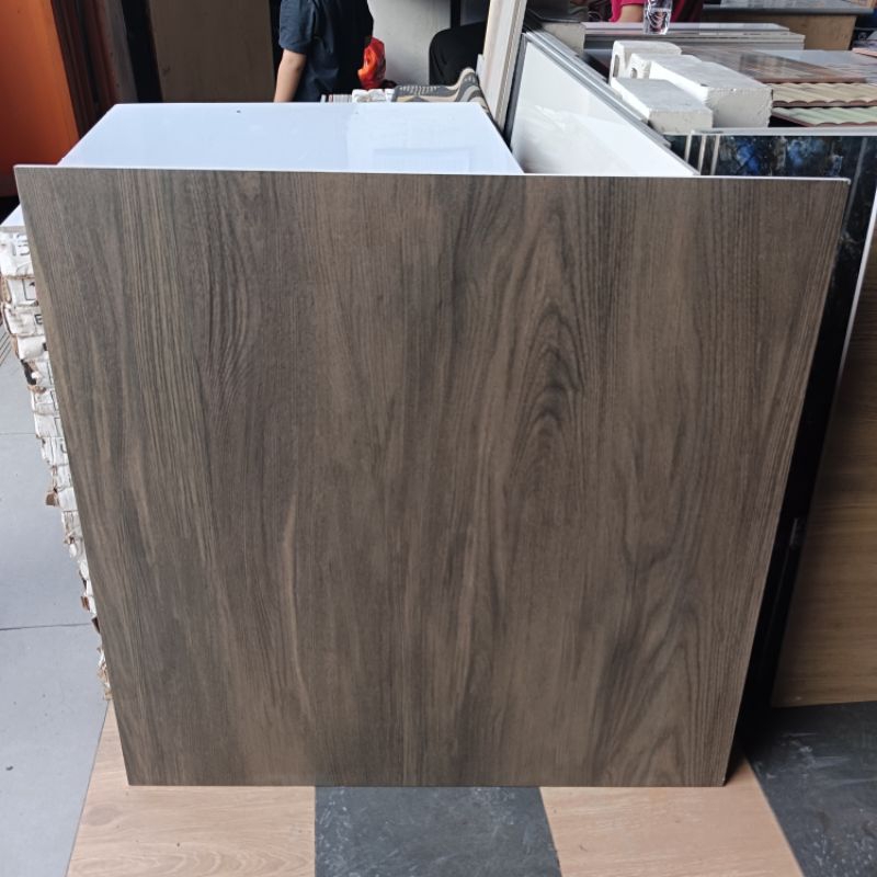 Granit lantai 80x80 motif kayu Palermo dark brown platinum