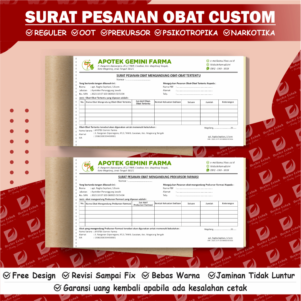

Surat pesanan apotek custom 1/3 folio