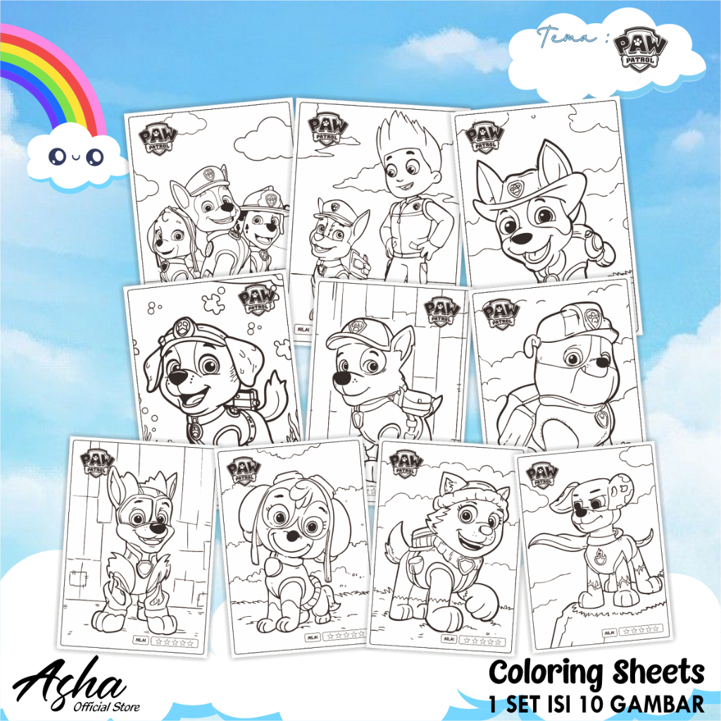 

KERTAS GAMBAR UNTUK ANAK - LEMBAR MEWARNAI ANAK 1 SET ISI 10 LEMBAR GAMBAR PAW PATROL UKURAN A5