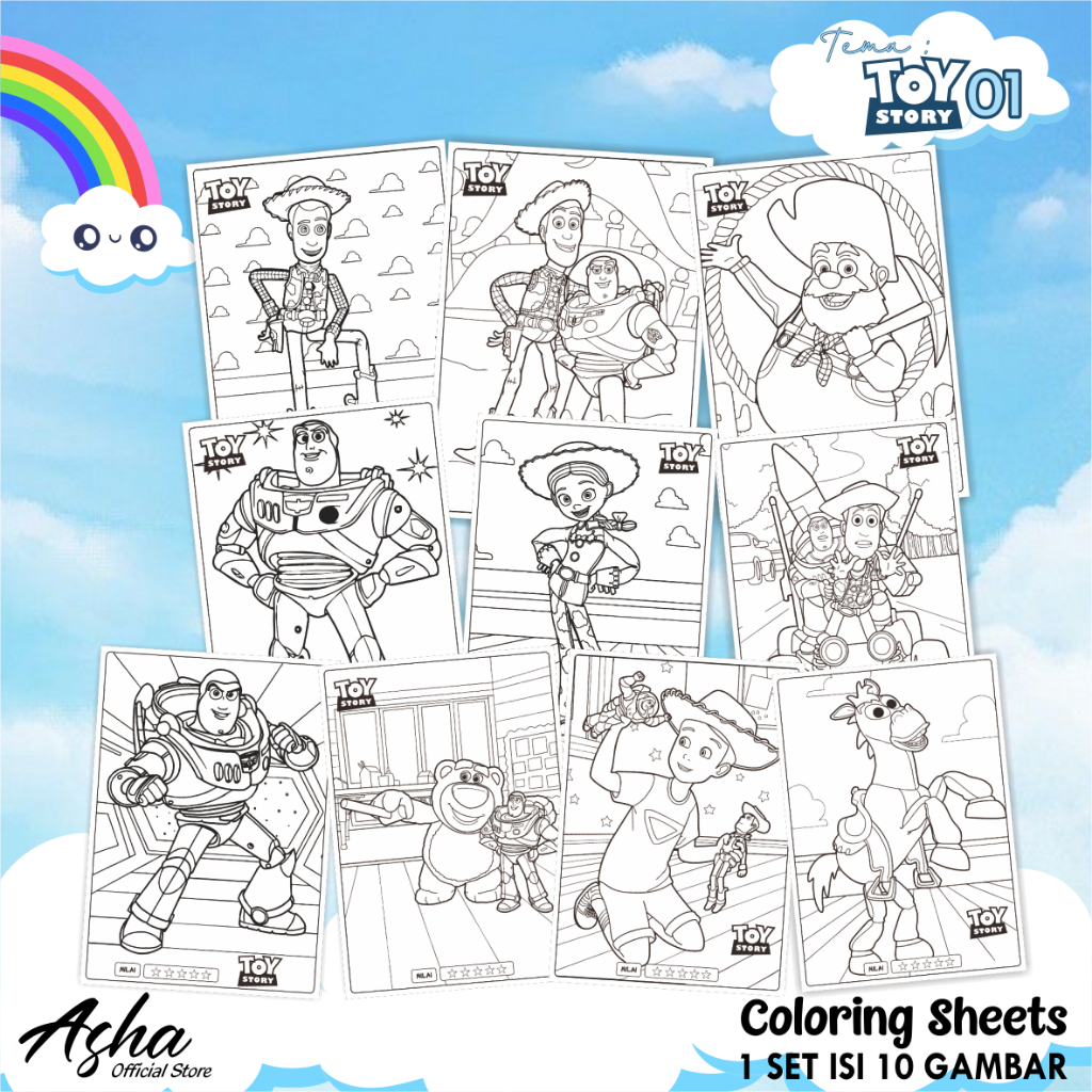 

KERTAS GAMBAR UNTUK ANAK - LEMBAR MEWARNAI ANAK 1 SET ISI 10 LEMBAR GAMBAR TOY STORY UKURAN A5