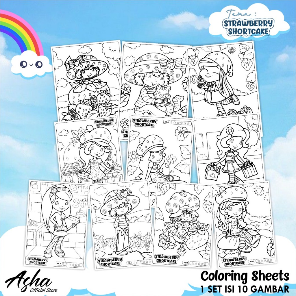 

KERTAS GAMBAR UNTUK ANAK - LEMBAR MEWARNAI ANAK 1 SET ISI 10 GAMBAR STRAWBERRY SHORTCAKE UKURAN A5