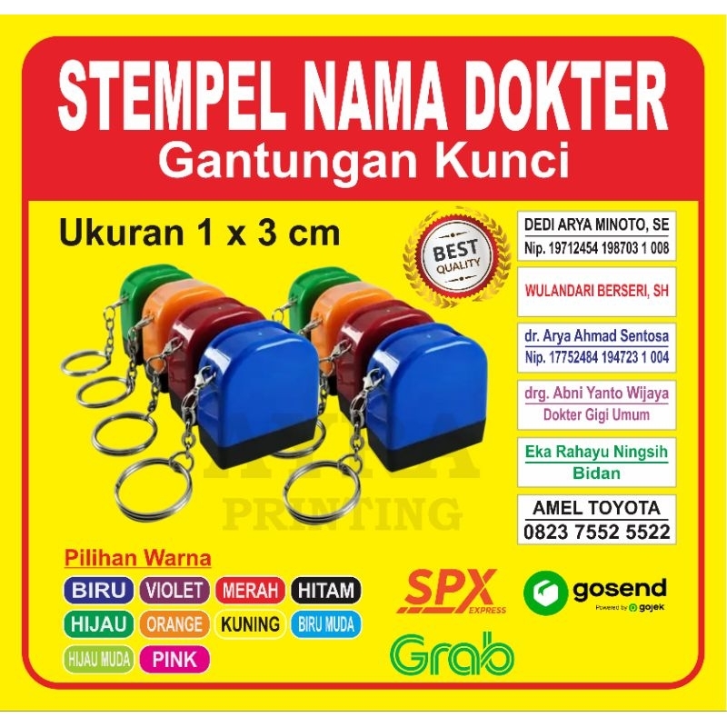 

STEMPEL GANTUNGAN KUNCI/STEMPEL DOKTER/STEMPEL BIDAN/STEMPEL PERAWAT/STEMPEL NAMA NOMOR HP/STEMPEL MURAH/STEMPEL GANCI/UKURAN 1 X 3 CM