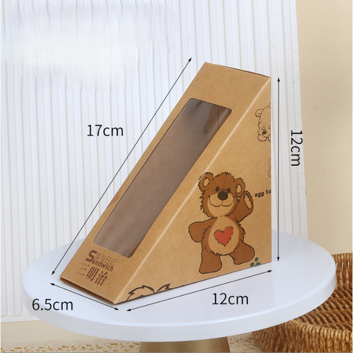 10pcs Paper Sandwich Box 12cm BEAR / Box Packing Sandwich / Kemasan Sandwich Segitiga Foodgrade