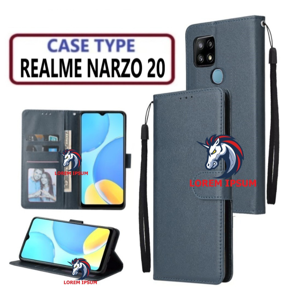 LEATHER CASING REALME NARZO 20 CASE KULIT FLIP WALLET LEATHER KULIT PREMIUM SARUNG BUKA TUTUP KESING
