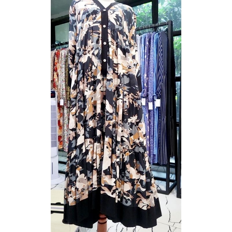 CA'EMfashion Midi Dress Ratu motif bunga hitam