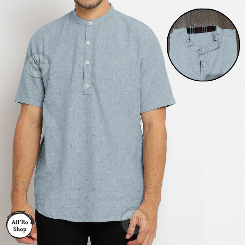 Baju Koko Pria Lengan Pendek Atasan Koko Muslim Baju Koko Lebaran Bahan Katun Madinah Lis BURBERRY U