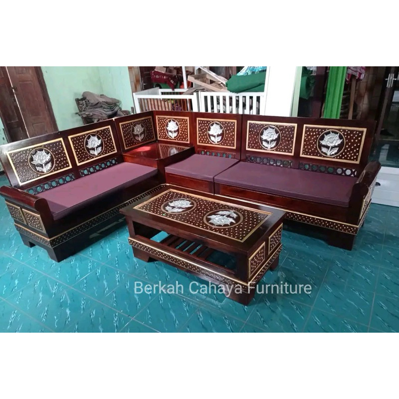 kursi tamu sudut gelung kayu jati