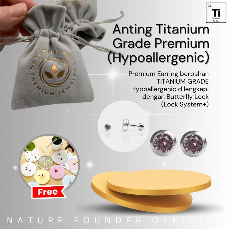 Anting Purple Diamond Series/ Anting Hypoallergenic Nature Founder/ Anting Bayi/ Anting Anak/ Anting