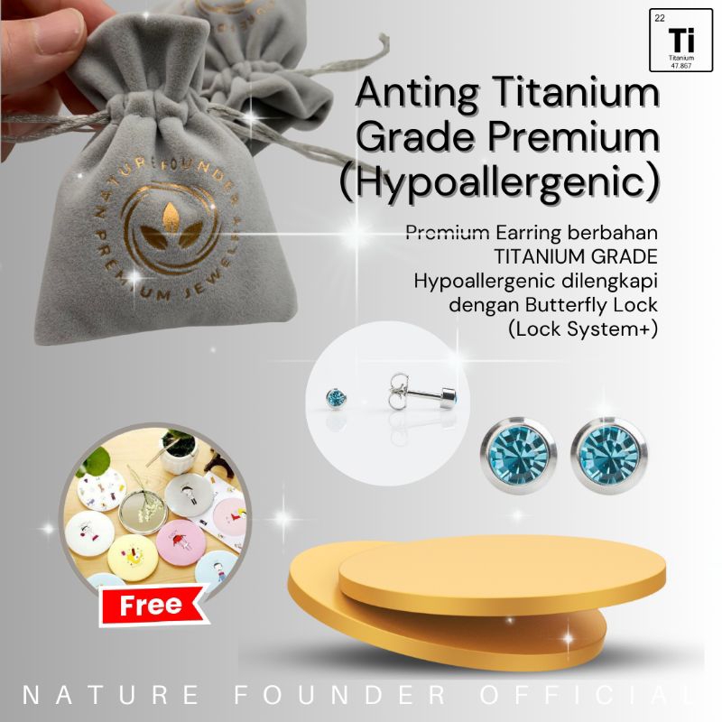 Anting Aquamarine Diamond Series/ Anting Hypoallergenic Nature Founder/ Anting Bayi/ Anting Anak/ An