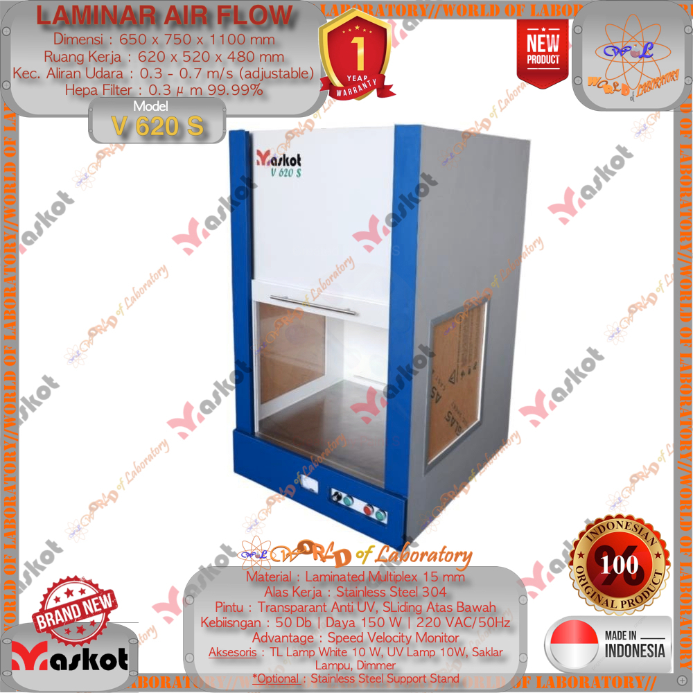 MASKOT Laminar Airflow 620x520x480mm, Model V620S, Garansi 1 Tahun