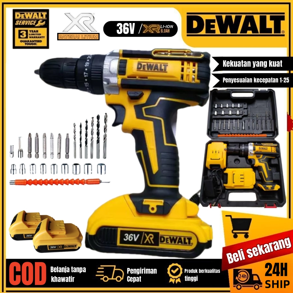 DEWALT 36v Bor Listri Cordless Bor Listri Impact Drill Set Bor Tanpa kabel lengkap