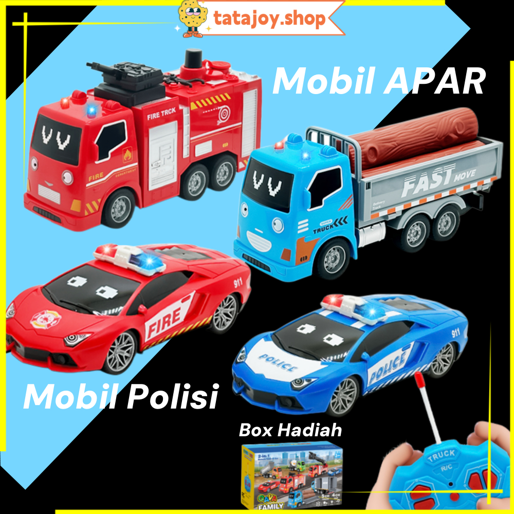 Tatajoy Mobil Remote Kontrol Anak Truk Polisi Biru Bonus 10 Aksesoris Jalan Raya USB Rechargeable Ma