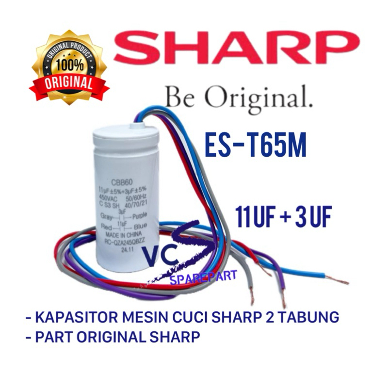 SHARP ES-T65M KAPASITOR 11+3 UF MESIN CUCI SHARP 2 TABUNG ORIGINAL