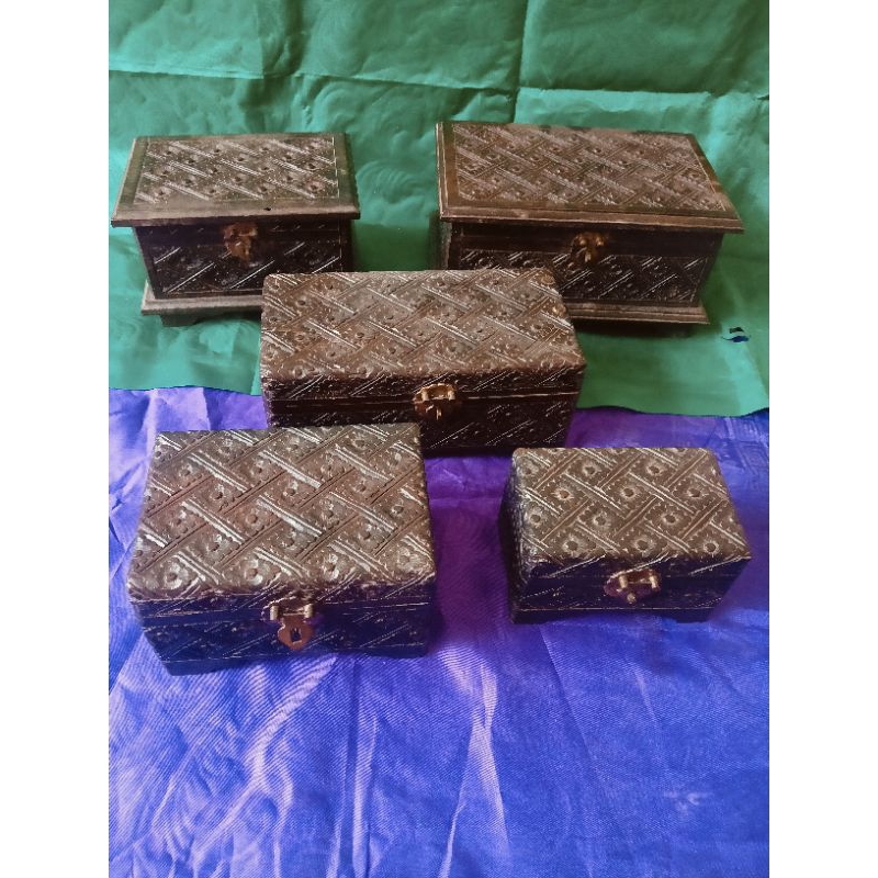Kotak Kayu Ukir Perhiasan Dilengkapi Dengan Pengait Untuk Gembok | Kotak Cincin | Kotak Kalung | Ker
