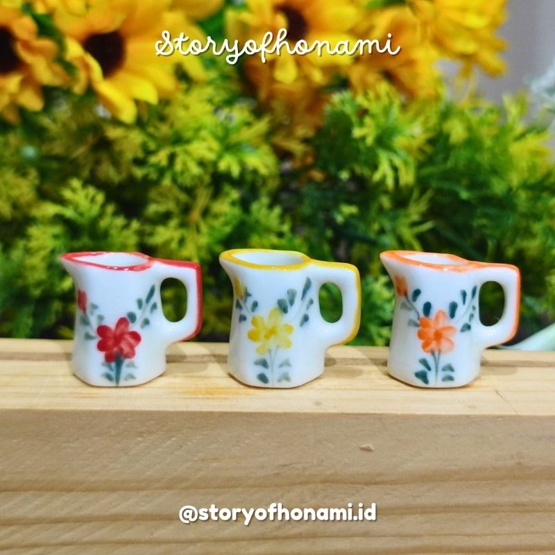 MINIATUR 1:12 TEKO AIR MOTIF BUNGA (2.3 x 1.5 x 2.1 cm) KERAMIK TEH POLOS MINUMAN NENDOROID SHF FIGM