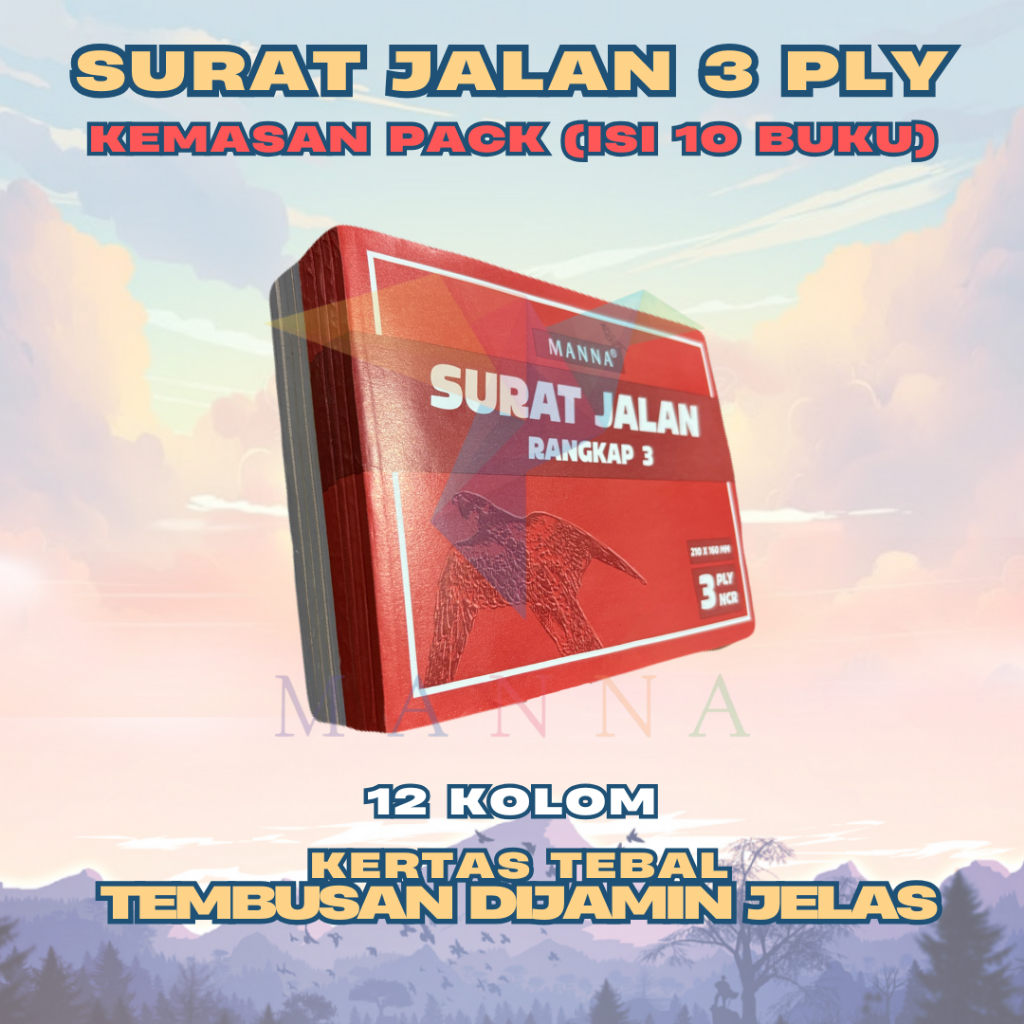 

(1 PACK/10 BUKU) Surat Jalan 3 ply NCR UKURAN 210mm*160mm (Tidur) merk MANNA 20 SHEET