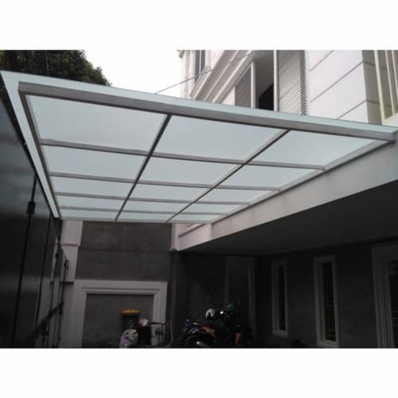 KANOPI BAJA RINGAN MINIMALIS KACA TEMPERED 8MM