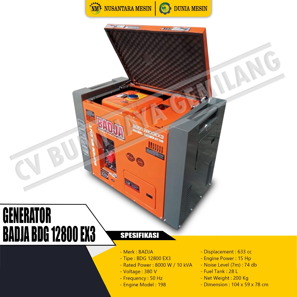 SILENT GENSET DIESEL / GENERATOR BADJA BDG 12800 EX3 8000 WATT SOLAR