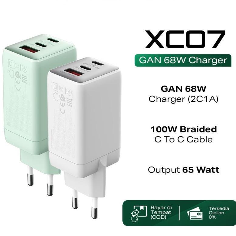 Infinix Charger Kit XC07 - Gan 68W Charger - 2C1A - 100W Braided C to C Cable - Output 65W Garansi R