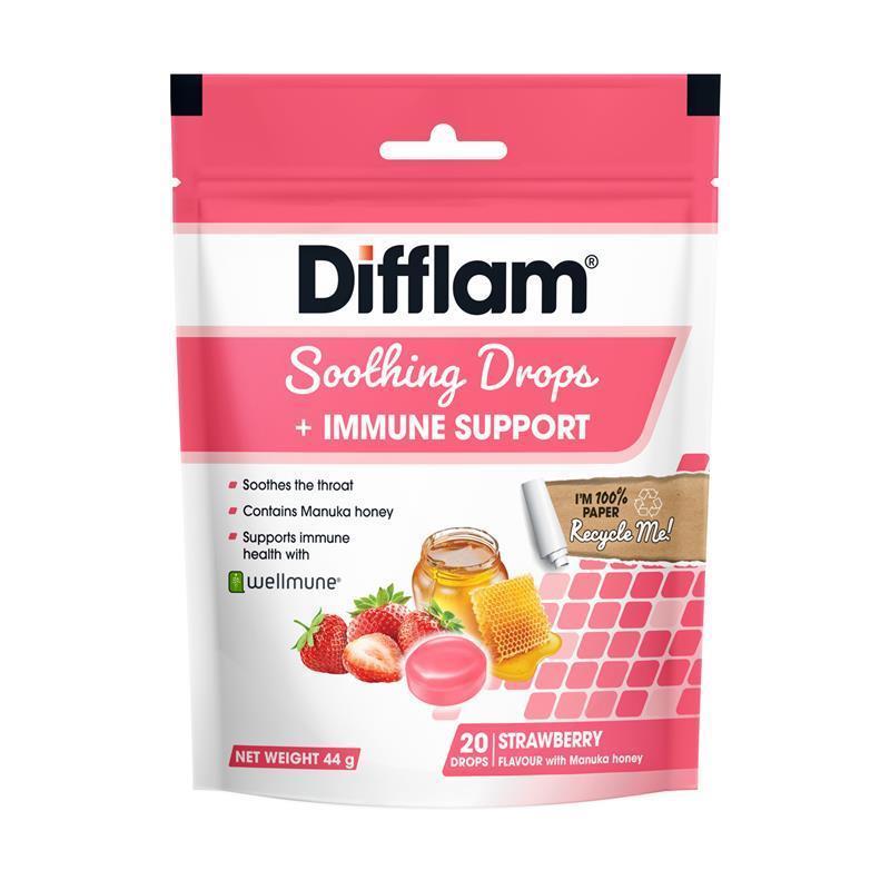 

Difflam Soothing Drops + Immune Support Strawberry 20 pack Australia