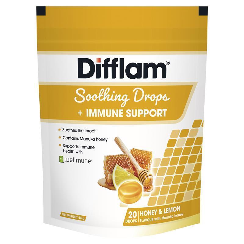 

Difflam Soothing Drops + Immune Support Honey & Lemon 20 Pack Australia
