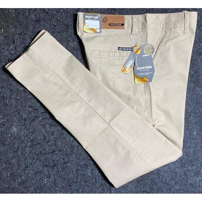 GEMSTONE Celana panjang chinos pria & wanita Santai Casual Formal Hitam Abu Cokelat Cream dh