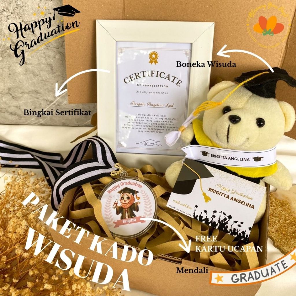 Kado Wisuda paket hadiah kelulusanwisuda Medali Custom - Mendali Akrilik Wisuda sertifikat wisuda ka
