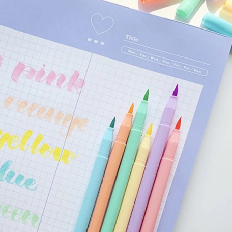 

6pcs Brush Pen Set Pena Warna Warni Calligraphy Brush Lettering Aesthetic Vintage Brush Marker Pena Kuas Warna Pulpen