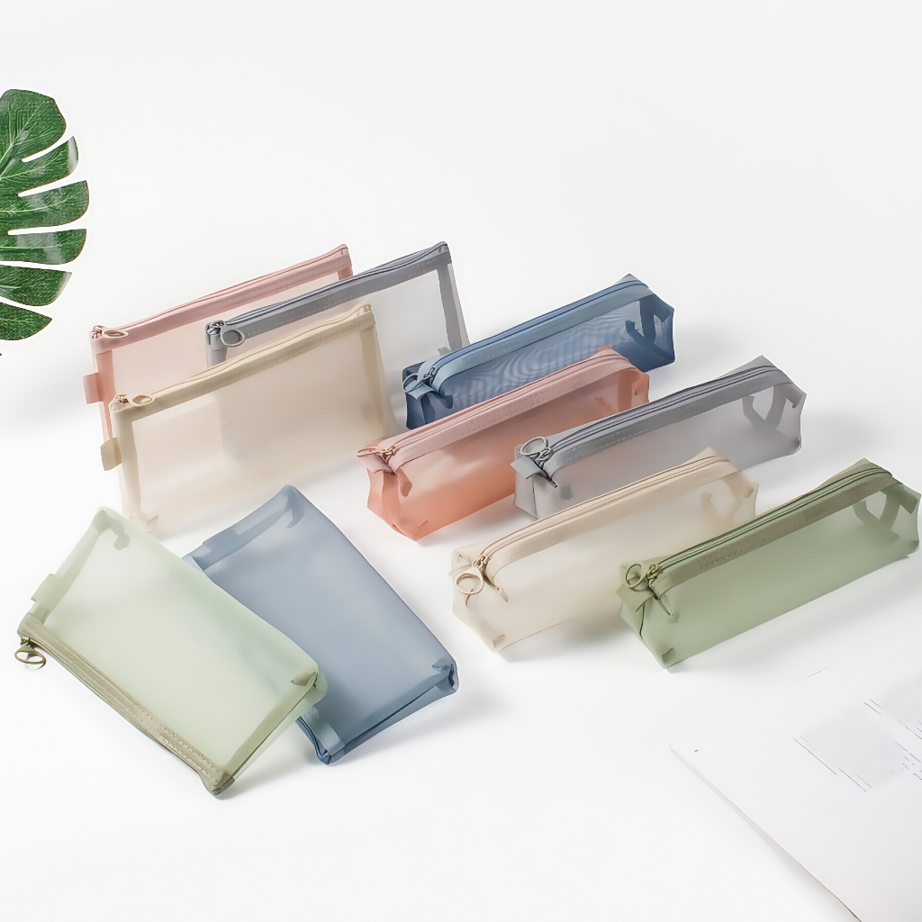 

Tempat Pensil & Pouch Makeup Transparan Jaring [Kemasan Per Item] - Organizer 2 in 1 Besar untuk Sekolah/Kantor