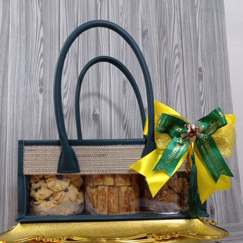 

hampers kue kering IDUL FITRI tas anyam 3 pc tabung @350gr BISA KIRIM LUAR KOTA