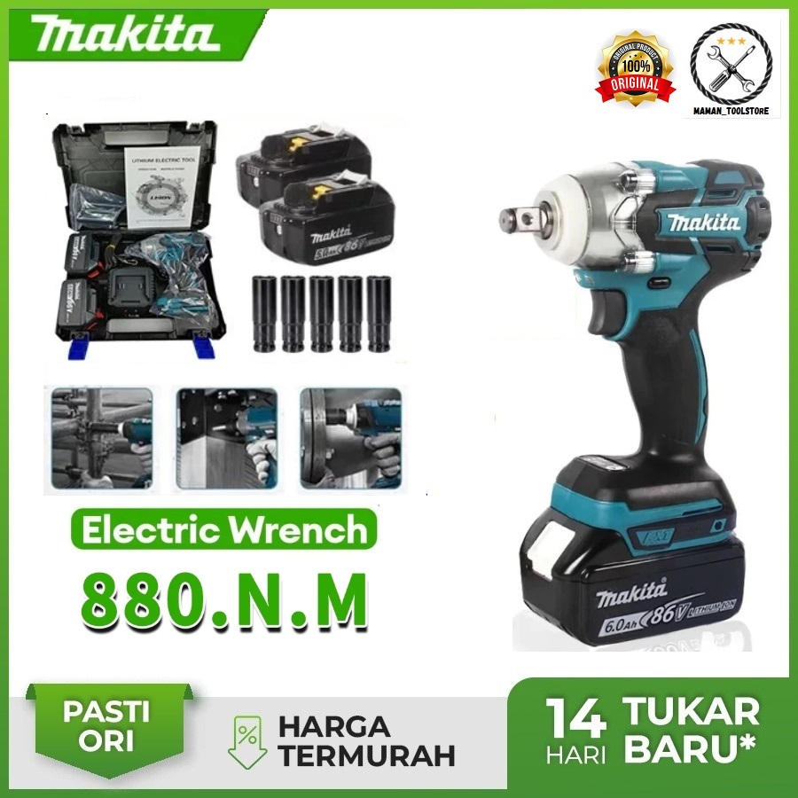 Makita | Cordless Impact Wrench Impact Original | Baterai Mesin Bor Untuk Baut Mobil Impact Brushles