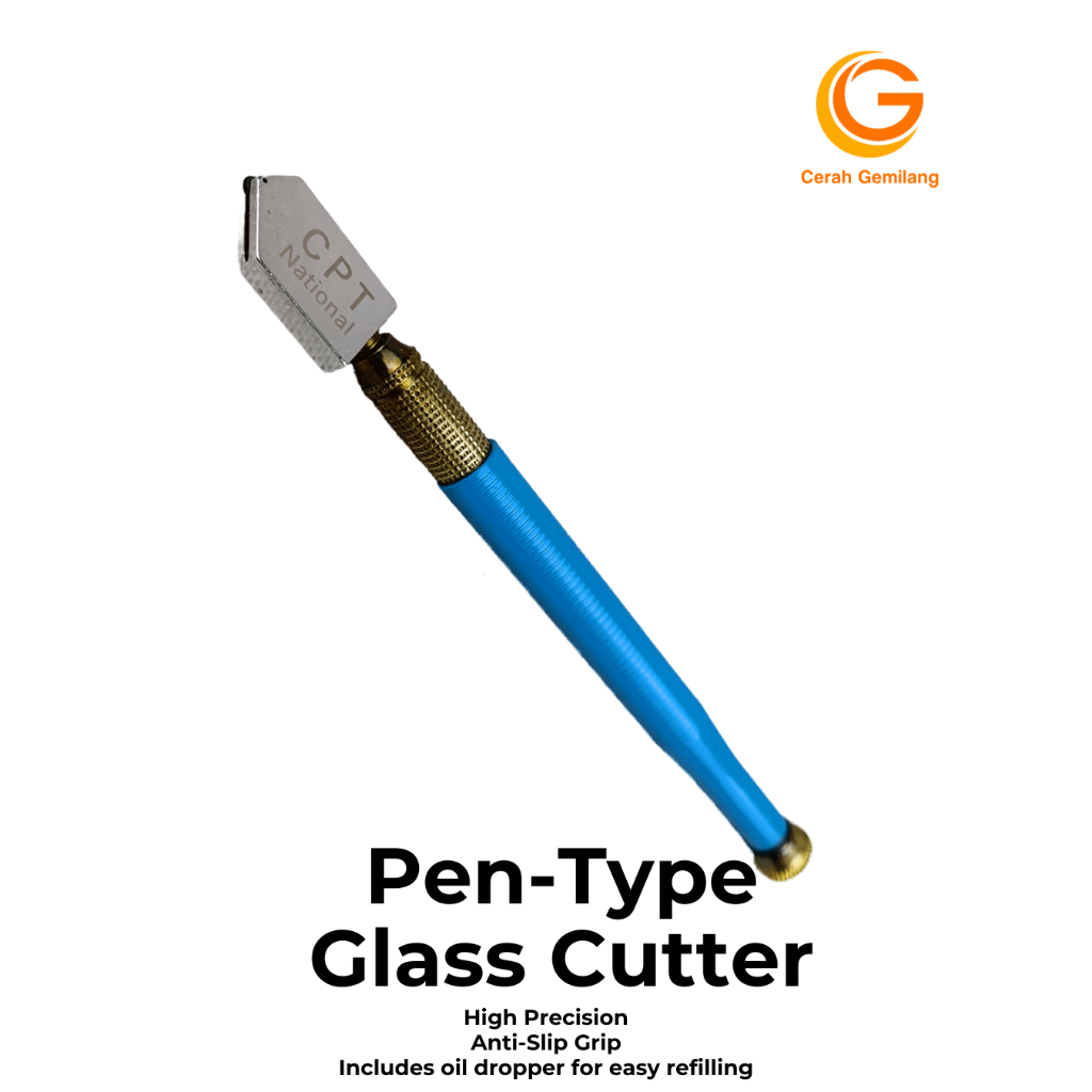 CPT NATIONAL Glass Cutter Alat Pemotong Kaca dan Keramik dengan Pegangan Anti Slip + pipet minyak