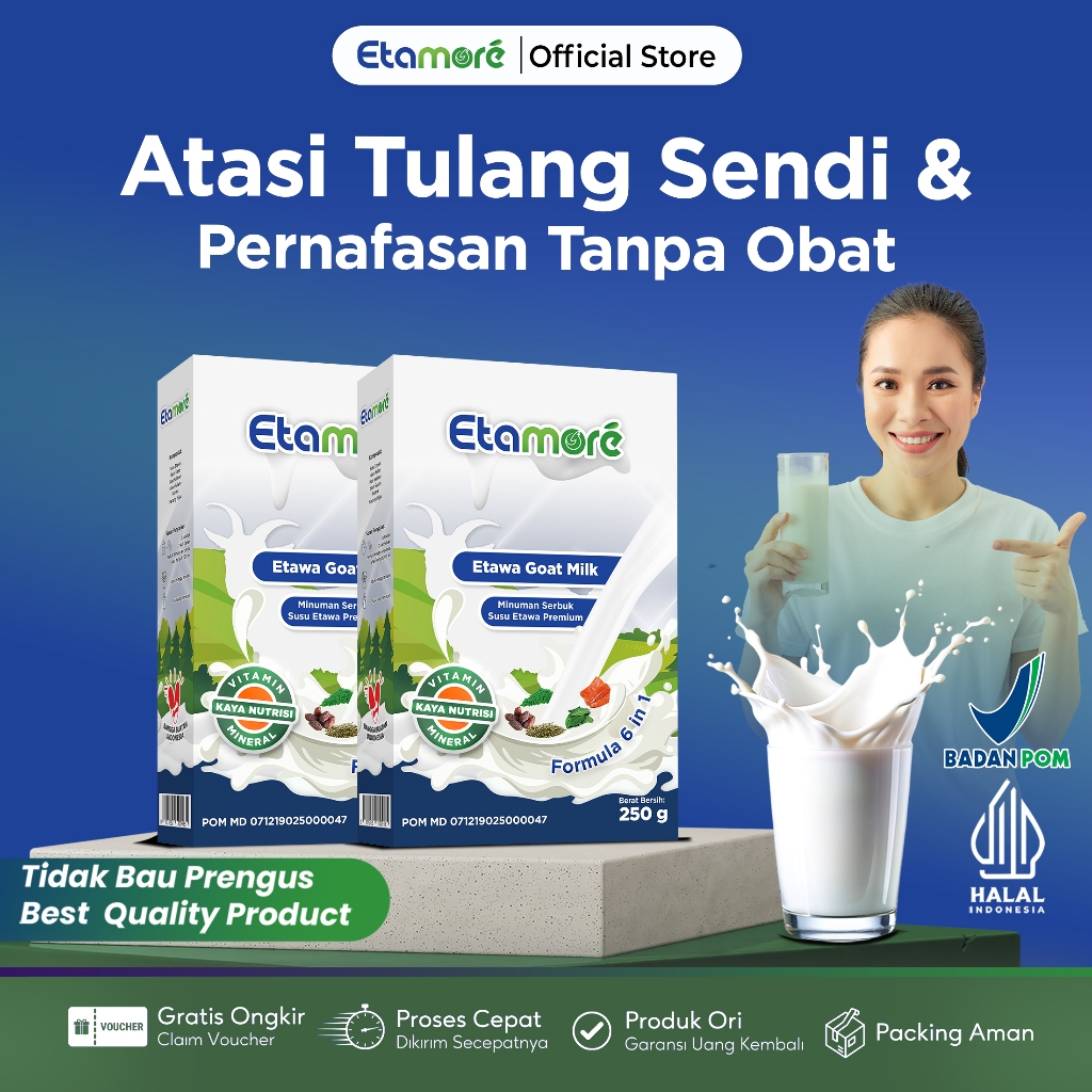 

Etamore Goat Milk Susu Kambing Etawa Mengandung Daun Kelor Salmon Kurma Untuk Tulang Nyeri Sendi Osteoporosis Pegal Linu Asma Paru-paru Pernafasan BPOM