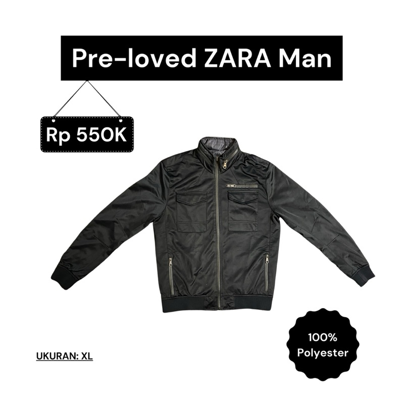 Pre-loved Jaket Pria ZARA Man (Asli beli di toko). Hitam, ukuran XL.