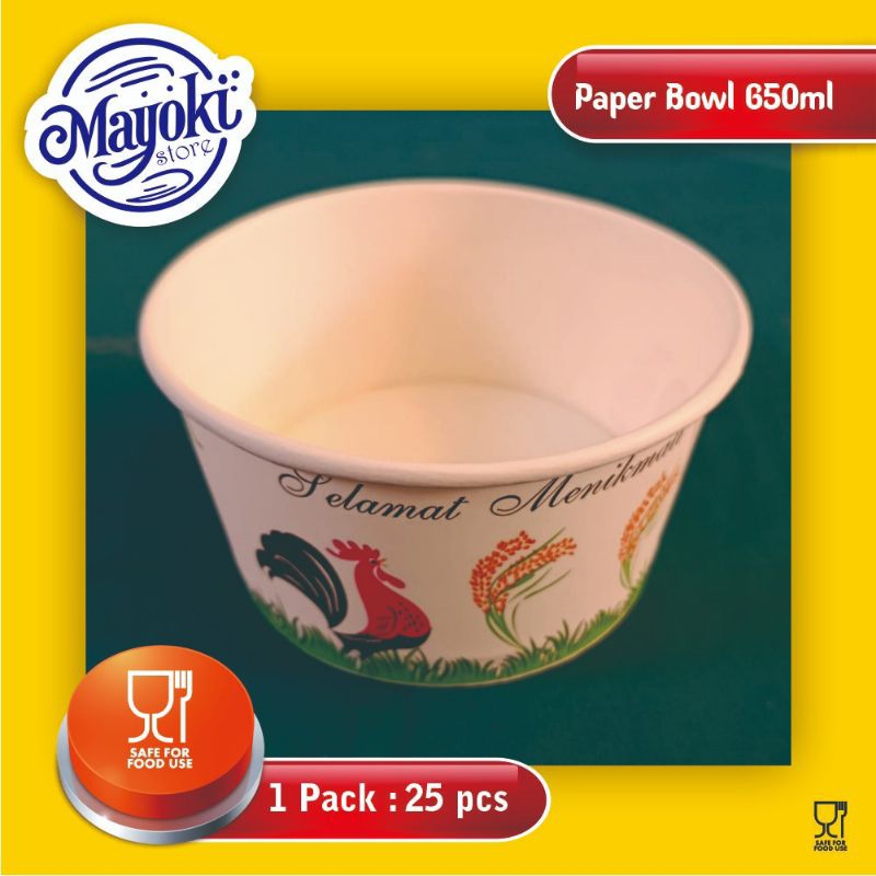 mangkok cup paper bowl ukuran 650 ml motif ayam jago