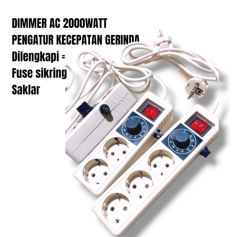 AEBRAND Dimmer 2000w + FUSE SIKRING PENGAMAN - Pengatur Kecepatan Gerinda MESIN BOR  Stop Kontak 2 L