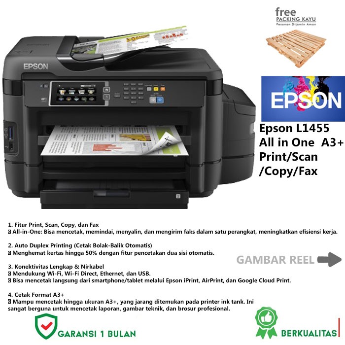 PRINTER EPSON L1455 Printer All in One A3 Terbaik A3+, A3, A4, A5, A6, B5, C4 - printer A3 PLUS-Prin