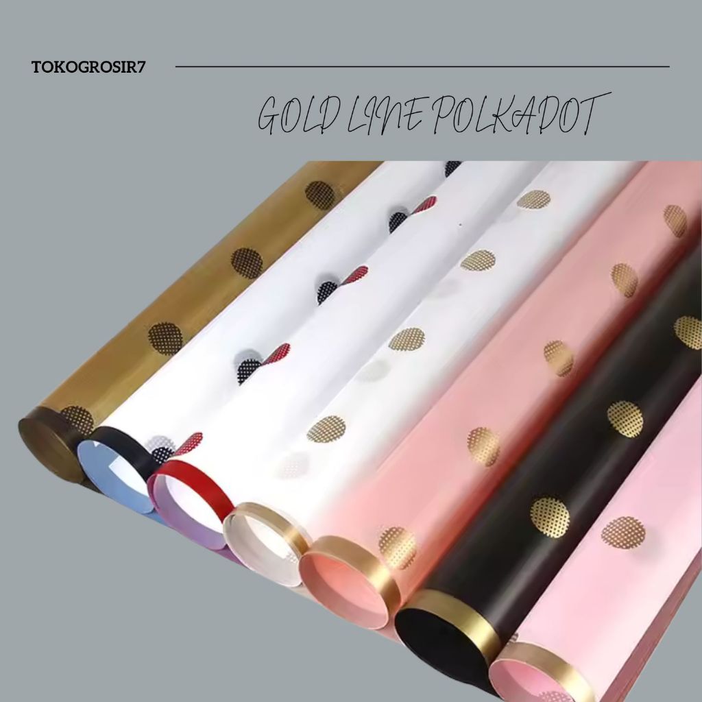 Gold Line Polkadot Kertas buket motif polkadot/ dotlis / buket dekorasi/ cellophane/ kertas cello