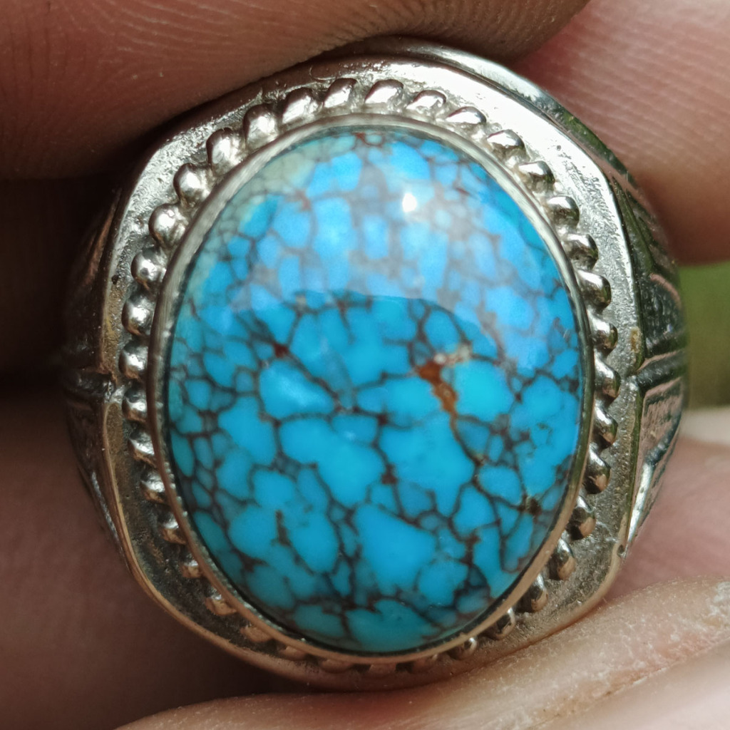 Batu Natural Pirus Mesir Biru Cerah Urat Full Beras Wutah Keren Dim-17x13