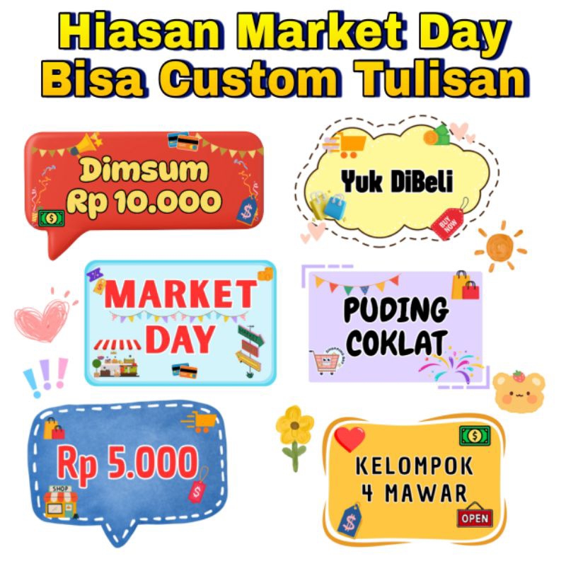 Hiasan Market Day Custom Tulisan isi 6/ Photo Props Market Day / Aksesoris Market Day / Acc Market D