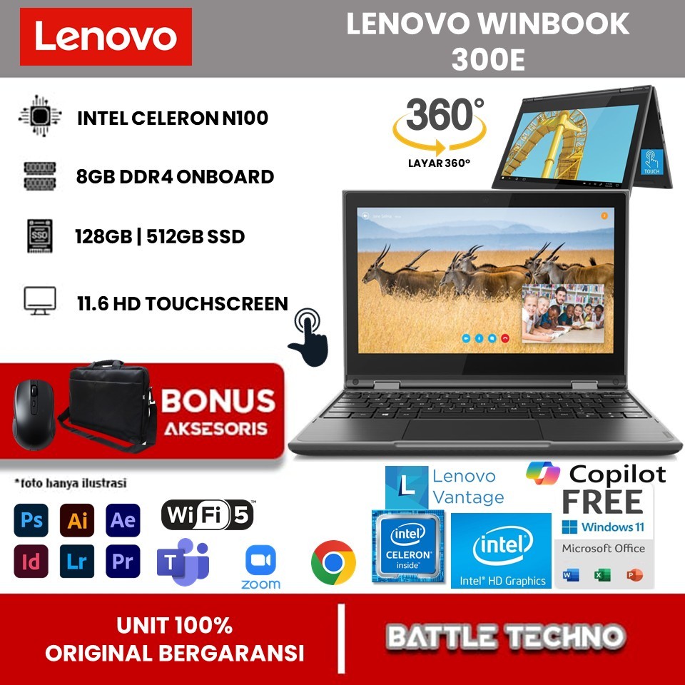 Laptop Lenovo Winbook 300E 2in1 Intel N4100 Ram 8GB 256GB Touchscreen Windows 11 Home