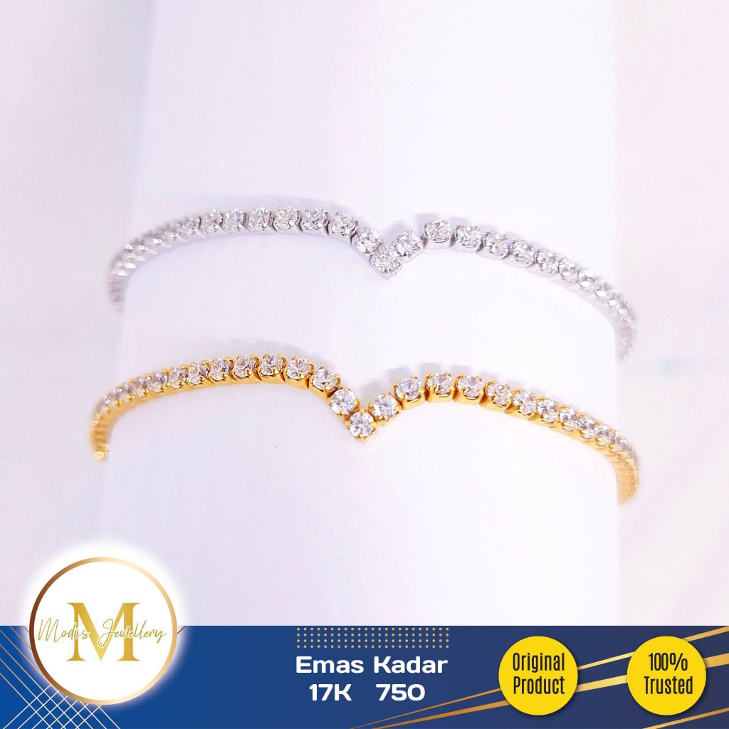 MODIS JEWELLERY - Gelang Serut Aurel Elastis Putih Rosegold  - Emas 17k  750