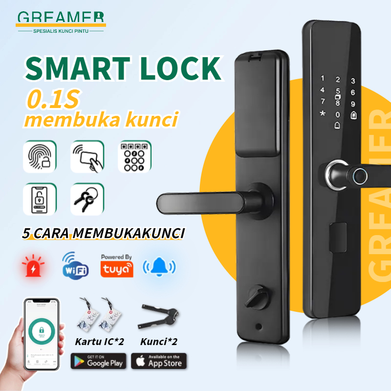 GREAMER kunci pintu rumah smart door lock digital sidik jari gagang pintu kamar handle pintu set