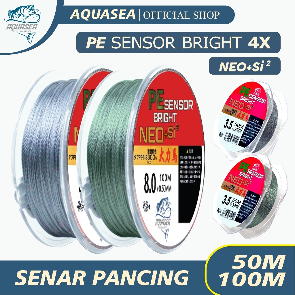 Pancing Bahagia - Tali Pancing 50M & 100M Senar Pancing PE Sensor Bright NEO+si2  Abu-abu & Hijau Ba